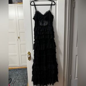 Black Corset Maxi Dress with Tiered Lace by Reclaimed Vintage (12)